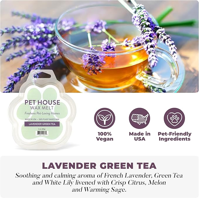 Pet House Lavender Green Tea, Fresh Citrus Scented Wax Melts - Long-Lasting Plant Based Summer Wax Melts Pet Friendly Pack of 2