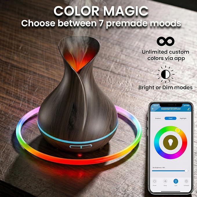 Sierra Modern Home Smart WiFi Humidifier - Aromatherapy Essential Oil Diffusers with App Control & Voice Control - Works with Alexa & Google Home - 400ml Ultrasonic Diffuser & Humidifier - Dark Brown