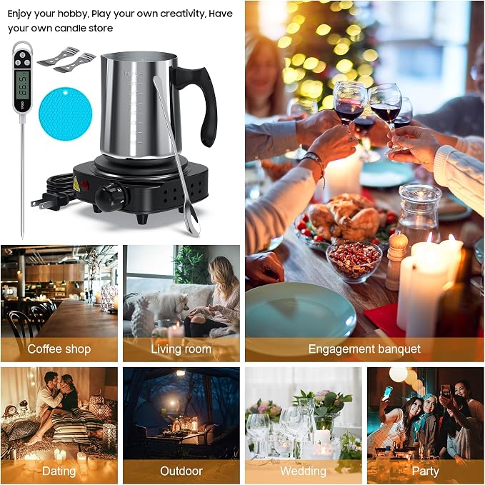 Ohcans Candle Making Kit with Electronic Hot Plate, Candle Making Kit for Adults, DIY Starter Candle Making Supplies, with 900ml Candle Make Pouring Pot, Stirring Spoon, Wicks Holder, Thermometers