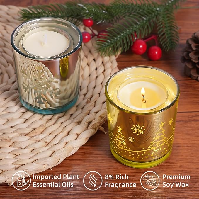 Viyffo Vanilla Candle for Home Scented - 5oz Small Non Toxic Soy Candle with LED Light, Decorative Gold Jar for Holiday Décor, Funny Birthday Gift for Women and Men