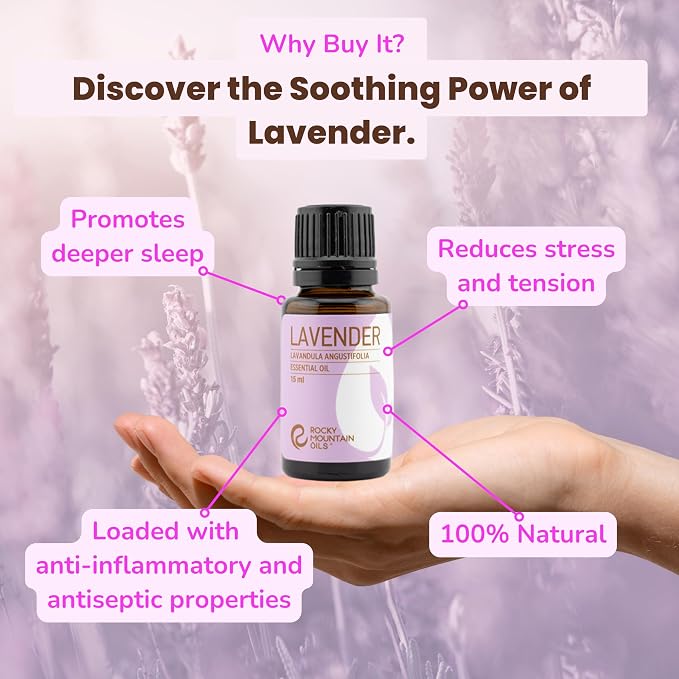 Rocky Mountain Oils Lavender Essential Oil - Diffuser Oil, Pure Essential Oils for Diffuser and Aromatherapy, Perfect for Hotel, Spa, Sleep Diffuser Oil