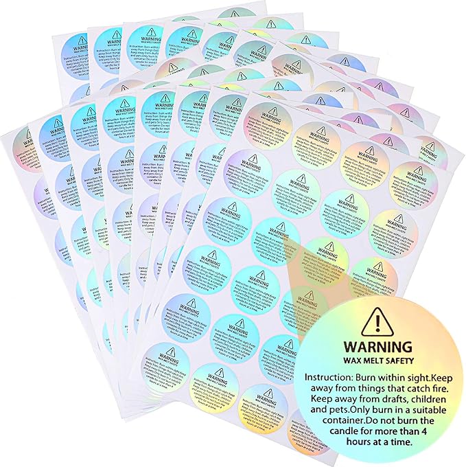 Holographic 360 Pcs Candle Warning Labels Candle Jar Container Stickers Wax Melting Safety Stickers for Jars Tins Containers Making Supplies