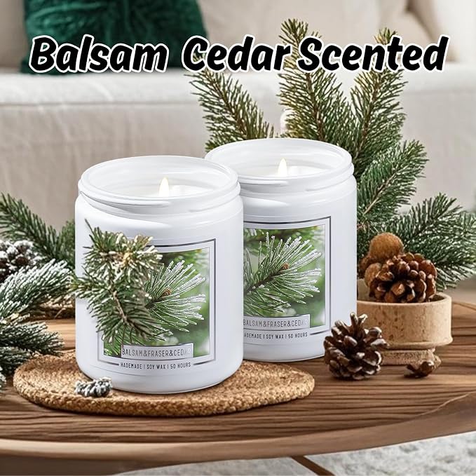 Homsolver 2 Packs Christmas Candles, Balsam Fir Scented Pine Candle, Holiday Christmas Jar Candle Gifts for Women and Men, 50+ Hour Burn Time, Christmas Tree Scented Decor for Home