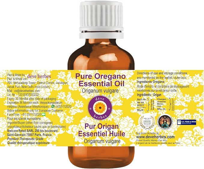 dève herbes Pure Oregano Essential Oil (Origanum vulgare) Steam Distilled 50ml, (1.69 oz)