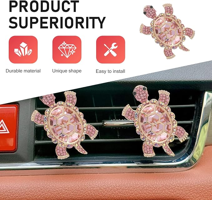 2 PCS Car Air Vent Clips, Shiny Cute Sea Turtle Shaped Air Conditioning Vent Clips, Stylish Vehicle Flavor Diffuser Decorations Fit Women Girl, Universal for Most Cars, Trucks, SUVs (Pink)