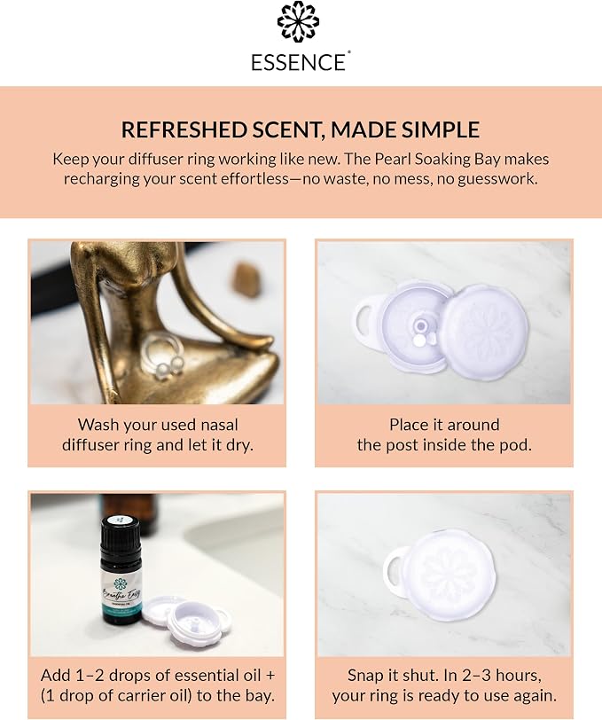 Essence Pearl Travel Case | Immunity Essential Oil | Aromatherapy Nasal Diffuser & Essential Oil Carrying Case | Eucalyptus, Lemon & Peppermint Blend | Travel-Friendly Kit | White Pod