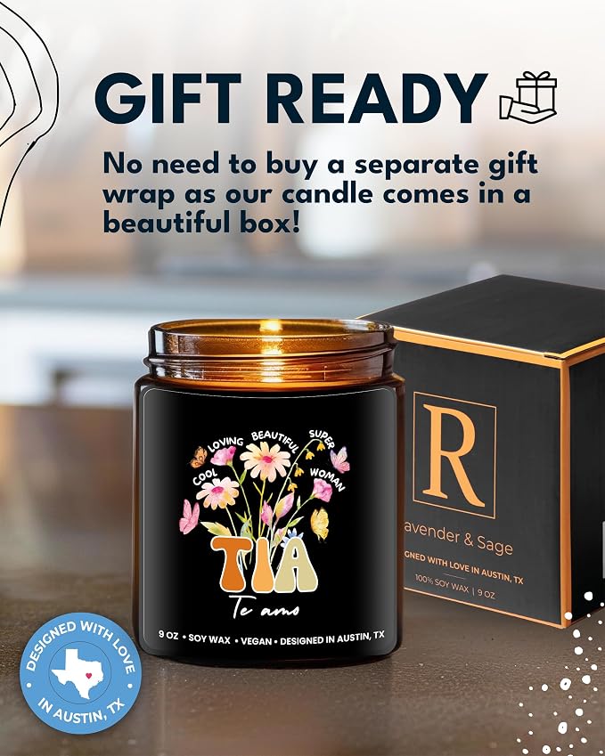 Tia Candle, Regalos para Tia De Sobrina y Sobrino, Gifts from Nephew, Presents from Niece, Best Aunt Ever Gifts, Gift for Aunt in Spanish, Birthday, Christmas, Gift Ready