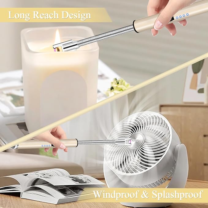 Electric Lighter, Candle Lighter Flameless Windproof with 360° Flexible Neck & LED Power Display, Type C Arc Rechargeable Lighters for BBQ, Camping, Cooking, Gift for Christmas, Thanksgiving, Birthday