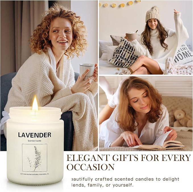 Soy Wax Scented Candle Gift Set, 4 Pack Lavender, Orange & Ginger, Vanilla Scents, Long Lasting Aromatherapy Candles for Home, Relaxing Holiday & Thanksgiving Gifts for Women, Mom & Friends