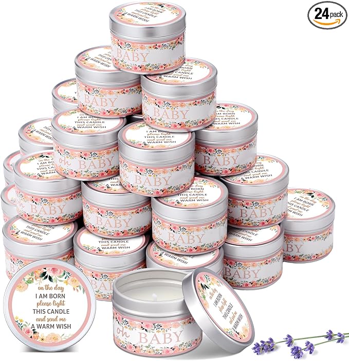 MTLEE 24 Pcs Flowers Baby Shower Party Favors Candles Lavender Scented Baby Shower Favors for Guests Rustic Tealights Candles Gender Reveal Return Gifts (1.2 oz, Pink)