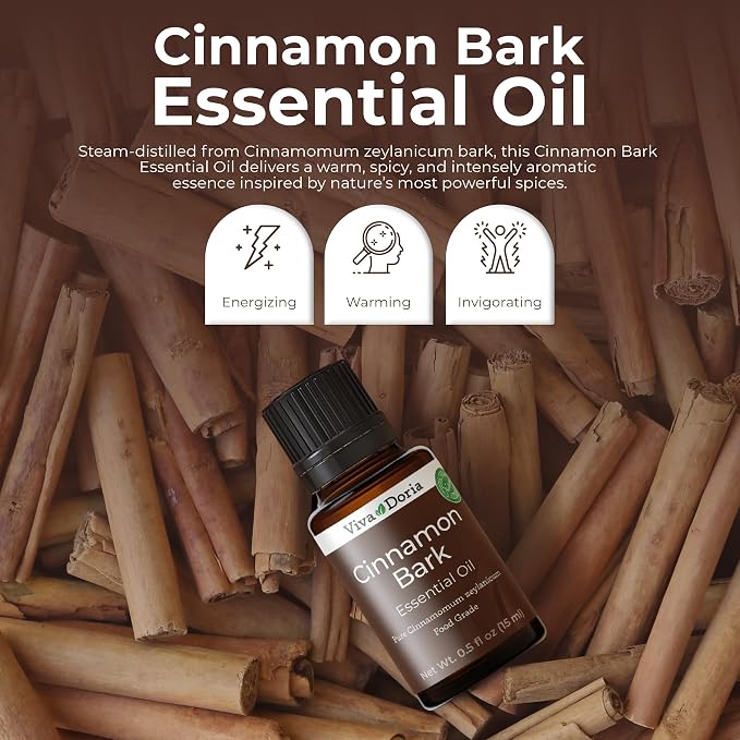 Viva Doria Ceylon Cinnamon Bark Oil - 100% Pure, Natural, Undiluted, Food Grade Essential Oil, 15 mL (0.5 Fl Oz)