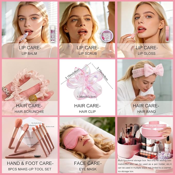 27 Pcs Spa Day Gifts Basket for Women, Camellia & magnolia Bath and Body Gift, Facial Skin Care Set, Self Care Pampering Kit, Face Serum, Lip Care, Home Spa, Birthday, Mother Day, Bridal Shower
