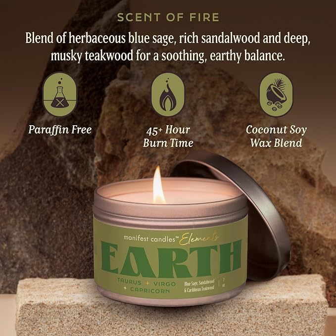 Zodiac Earth Taurus Virgo Capricorn Gifts for Women, 45 Hour Burn, Zodiac Astrology Gifts Meditation Candle Healing with Crystals, Spiritual Manifestation Crystal Candle Healing Stones Bracelet