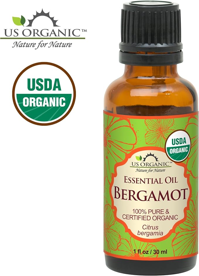 US Organic 100% Pure Bergamot Essential Oil, USDA Certified Organic, Cold Pressed, with Euro droppers (More Size Variations Available) (30 ml / 1 fl oz)