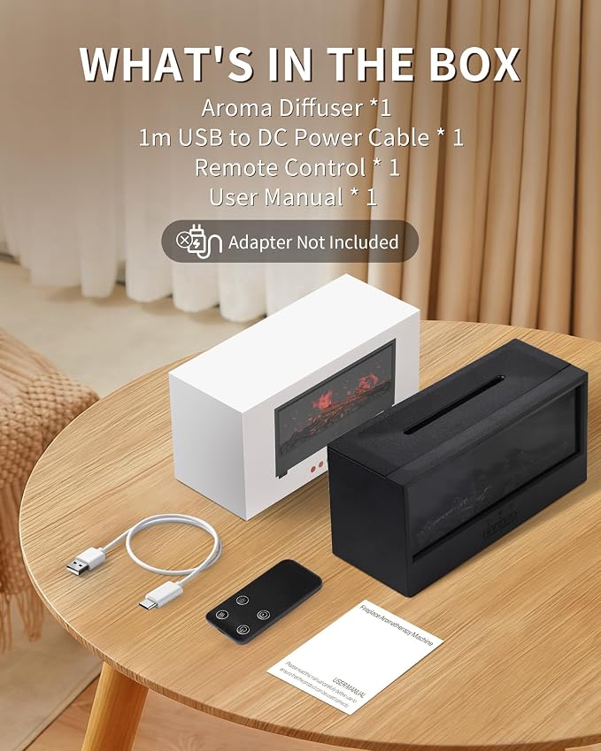 Essential Oil Diffuser, 7-Color Fireplace Flame Aromatherapy Humidifier, 150ml Ultrasonic Humidifier with Remote Control, Timer & Auto-Off, Gift for Bedroom Home Office and Yoga