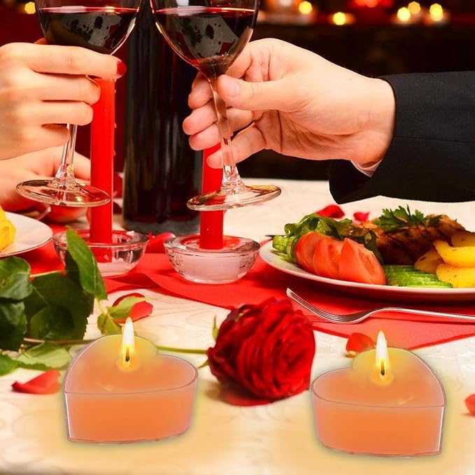 Orange Scented Heart Tealight Candles, Orange Scent Tea Lights Candles Clear Cup, 24 Pack Colored Tealights Candle, 4 Hour Burn Time for Weddings Romantic Decor