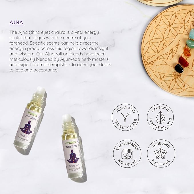 Third Eye Chakra Essential Oil Roll-On Blend by Aromafume | 10ml/0.33 fl oz | Ajna | Aromatherapy Oils for Chakra Balance | Rose & Juniper Extracts | Amethyst Incense for Meditation, Yoga, Reiki
