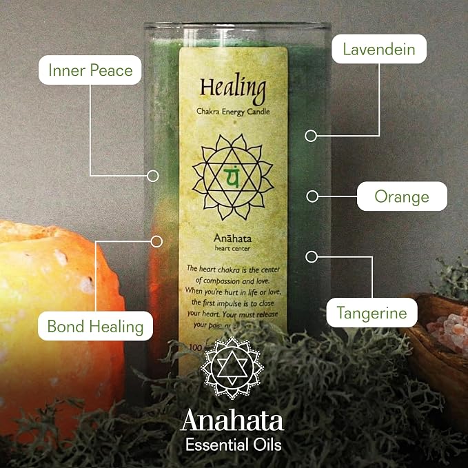 Premium Scented Candle Hand Made Chakra Energy Jar | 11 Oz | Healing, Anahata | Yoga Balance Prayer & Meditation Candle | Long Burn 60 Hours | Essential Oils, Lavandin Orange & Tangerine | Aloha Bay