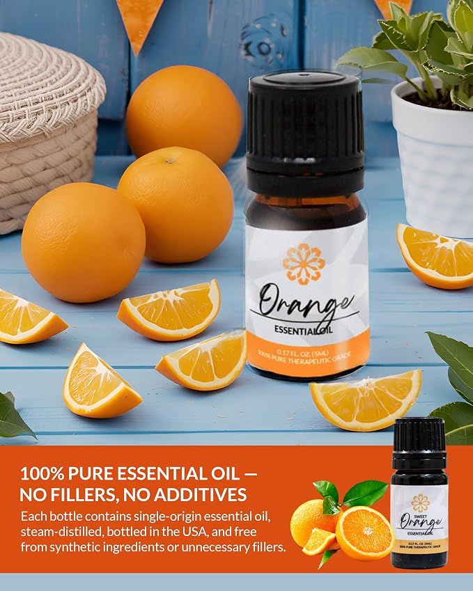 Essence Orange Essential Oil, 5 ml | Aromatherapy Oil for Diffusers & Personal Use | Natural Fragrance for Relaxation, Clarity & Wellness | Made in USA | Sweet & Refreshing Scent