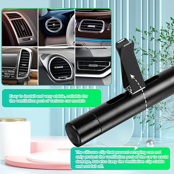 4 Pack Car Air Fresheners Vent Clips Diffuser Vent Clip for Cylindrical Essential Oil with 40 Refill Sticks Scents Diffuser for Kitchen Bathroom Pet Houses(Black)