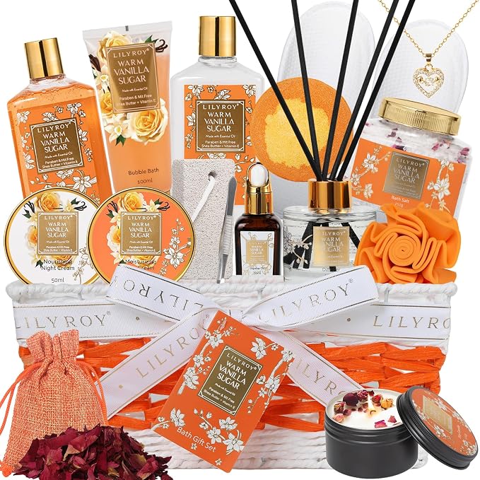 Spa Gifts Bath Skin Care Set - Luxurious Vanilla Spa Gift Baskets for Women