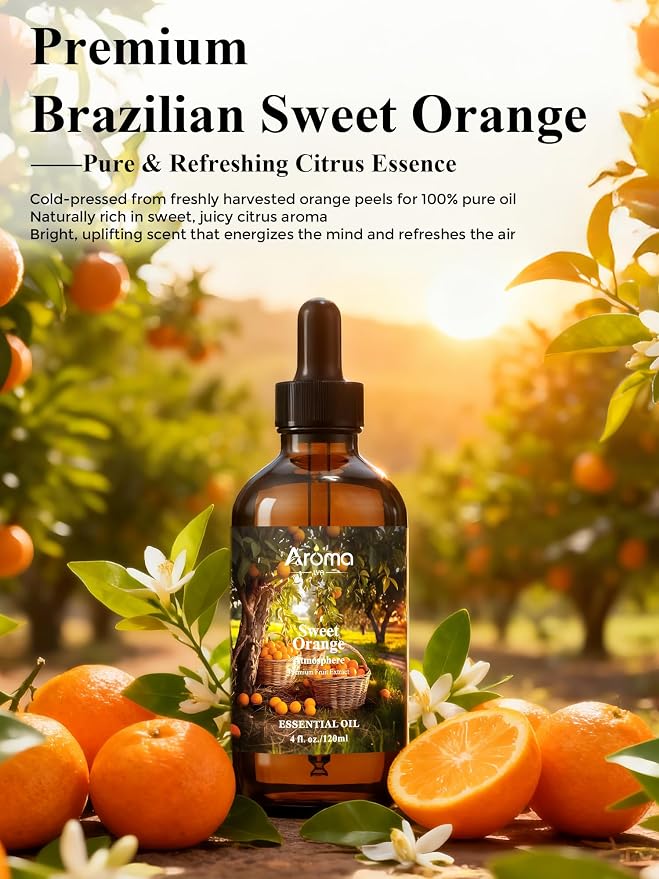 Orange Essential Oil with Premium Gift Box - Sweet Orange Essential Oils for Skin & Diffusers & Aromatherapy - 4 Fl Oz 100% Pure Natural - Gift-Ready Box - Gifts for Women