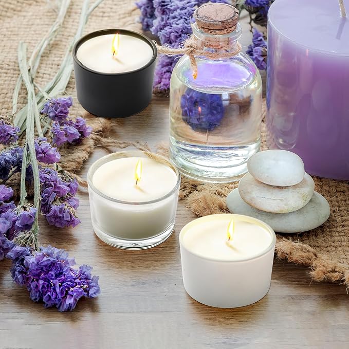 SHOWIN Thick Candle Jars for Making Candles 16 Pcs, 4 OZ Empty Jars with Wood Lids for Candle Making, Sample Container - Dishwasher Safe,Matte Black