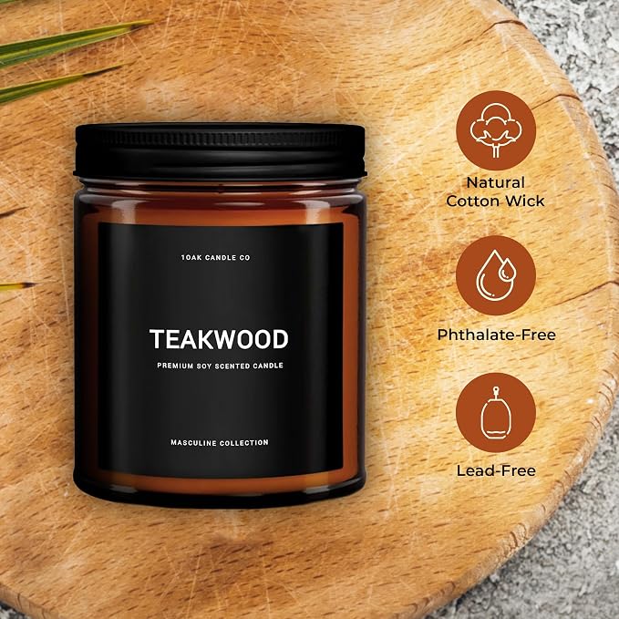 1OAK Scented Candles for Men - Teakwood Candle - Black Candle - Masculine Candles - Soy Wax, Long Burning Premium
