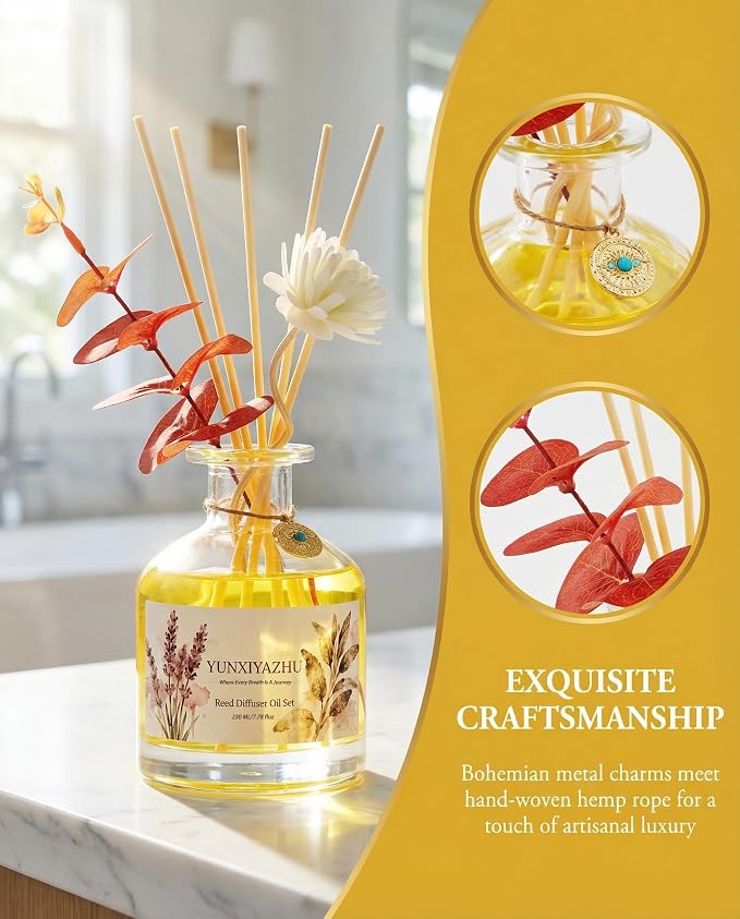 Reed Diffuser, Gardenia,7.78 fl oz, Oil-Based Home Diffuser with Long-Lasting Luxury Fragrance, Elegant Decorative Glass Bottle & Aroma Sticks,Perfect for Living Rooms, Bedrooms,Bathrooms