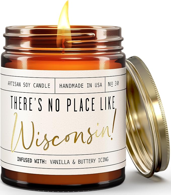 Wisconsin Gifts, Wisconsin Decor for Home - 'There's No Place Like Wisconsin Candle, w/Vanilla & Buttery Icing I Wisconsin Souvenirs I Wisconsin State Gifts I 9oz Jar, 50Hr Burn, USA Made