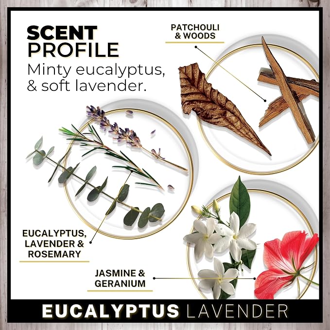 Urban Naturals Car Air Freshener Diffuser 3 Pack - Eucalyptus Lavender Scent, 45+ Days Long Lasting Fragrance, Made in USA, Glass & Wood, Hanging Design + Vent Cip, Easy to Use