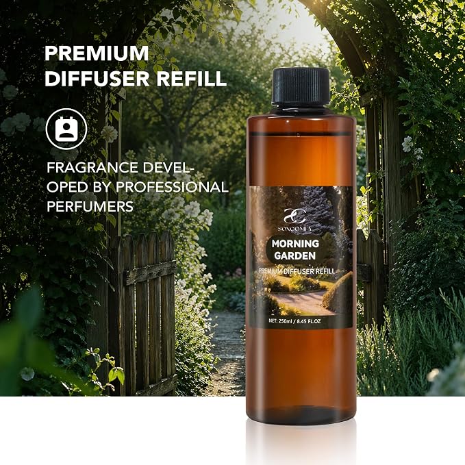 Diffuser Oil Refill, 250ml / 8.45 fl oz, Morning Garden - Reed Diffuser Oil Refill for Home Fragrance, Scented Oil for Reed Diffuser Bottles, Citrus, Jasmine & Fir Notes
