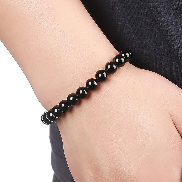 Men Women 8mm Natural Stone Lava Rock Diffuser Bracelet Elastic Yoga Agate Beads Bracelet Bangle