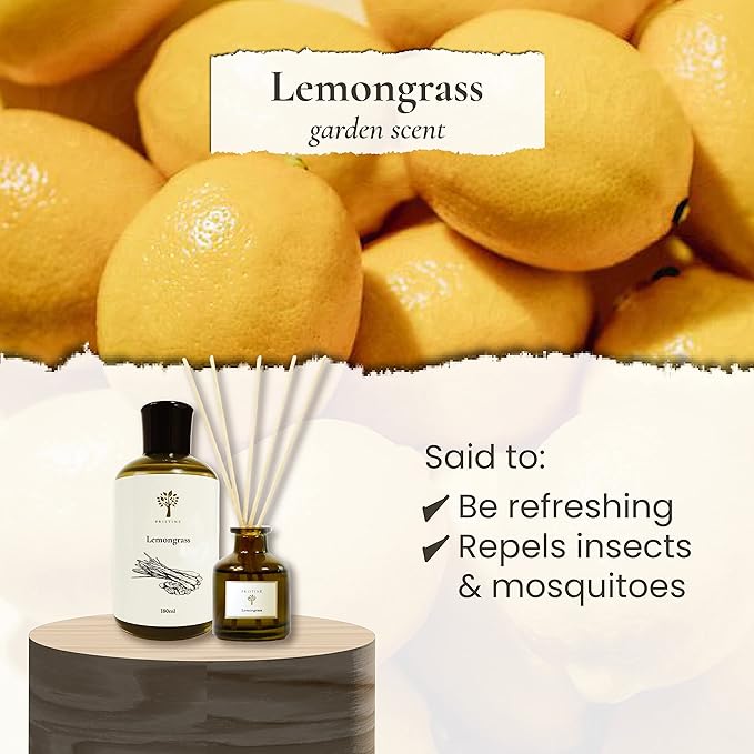 PRISTINE Lemongrass Diffuser Refill with Free Reed Stick | Fresh Lemongrass & Citronella Room Fragrance Reed Diffuser, Oil & Room Diffusers with Reeds Stick | Refreshing Home Fragrance Scent Diffuser