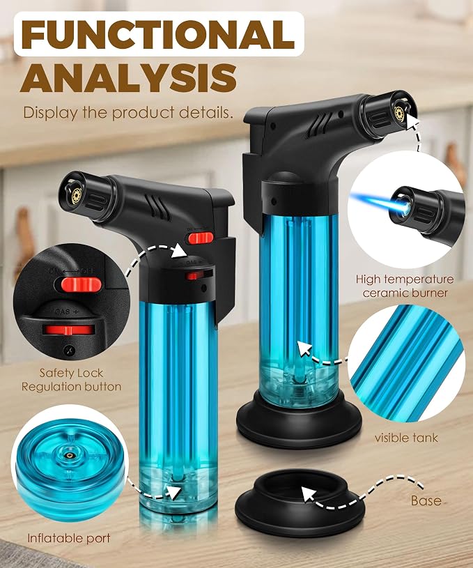 5 Pack of Torch Lighter, Powerful Windproof Jet Flame, Butane Gas Refillable Lighters with Safety Lock, Mini Blow Torch for Candle, Firework (NO Gas)