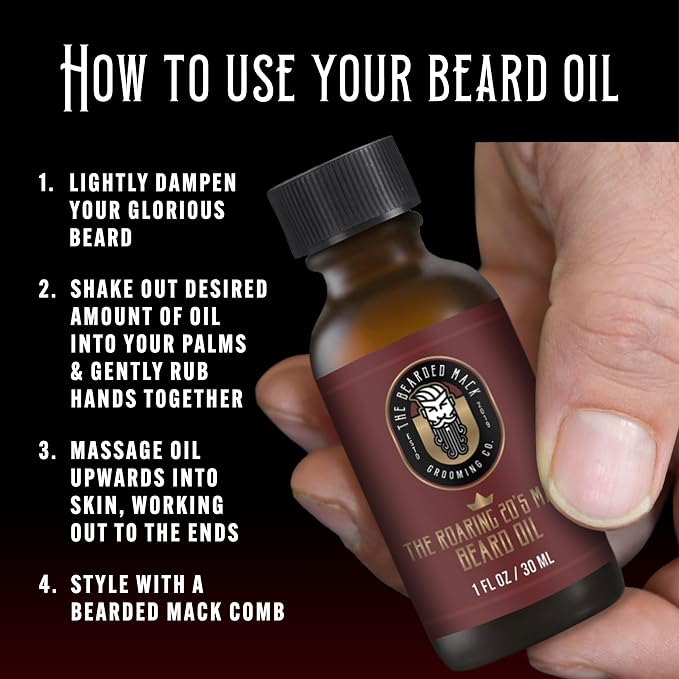 Bearded Mack Premium Beard Oil - The Roaring 20's - Bay Rum, Leather & Tobacco Scent - Softens, Removes Itch & Promotes Healthy Growth - Handcrafted in the USA, 1 oz