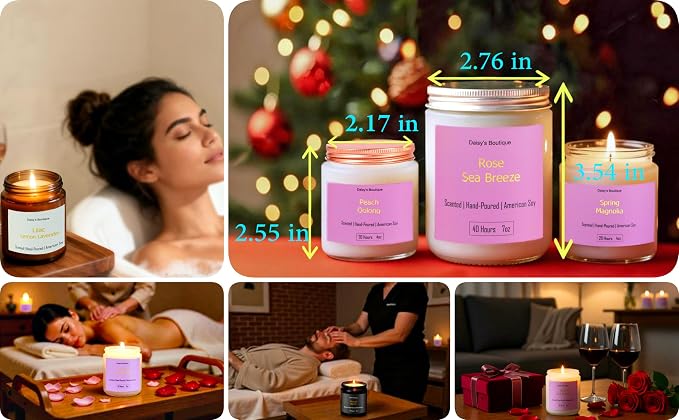 Scented Candles for Home Aromatherapy Candle Gift Present Set Soy Wax Long Lasting Gift Birthday Mother's Day Thanksgiving 3 Pack ((Peach Oolong + Rose + Magnolia) White Glass Jar)