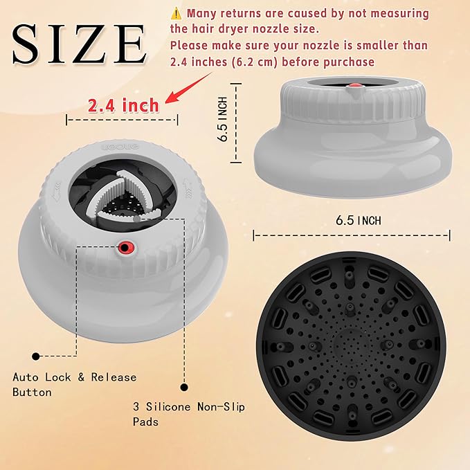 LIGOLIG Hair Difuser Attachment Universal Diffuser Hair Dryer for 1.4-inch to 2.4-inch Blow Dryer, Hair Diffuser for Curly Hair and Natural Wavy Hair (White)