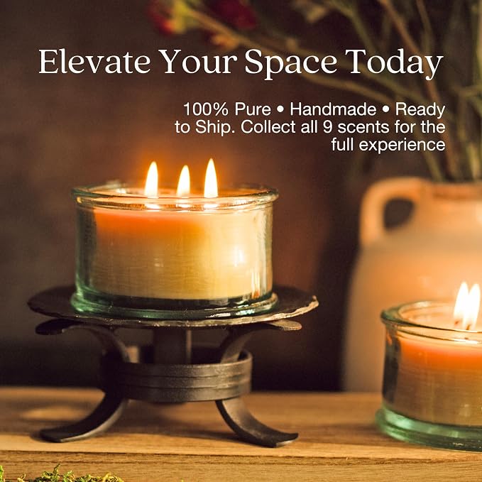 Bluecorn Botanica Beeswax 3-Wick Candle – Eucalyptus & Orange, 100% Pure Beeswax & Essential Oils – 10oz Hand-Blown Recycled Spanish Glass – Non Toxic, Clean Burning, Refillable Glass Jar