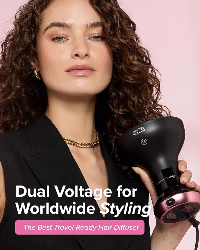 Bellissima Diffon Worldwide Diffuser Hair Dryer for Curly Hair - Dual Voltage 2-in-1 Blow Dryer with Diffuser - Reduces Frizz, Defines Curls, Volumizes - Lightweight, Easy Hold Handle