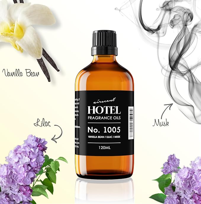 AirScent Hotel Diffuser Oil No. 1005 - Vanilla Lilac Sandalwood - 30 mL | Hotel Scent Dupe - Premium Fragrance Oil for Ultrasonic and Waterless Diffusers and Crafting - 1 fl oz Dropper Bottle