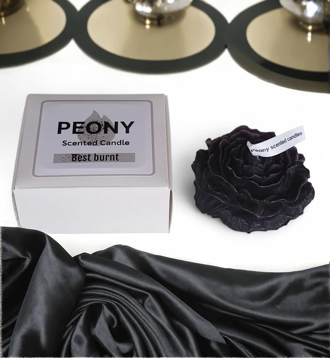 Peony Flower Shaped Candle with Scent, Soy Wax Blend Aromatherapy Candle, Gift Candle, Gifts for Women, Candles for spa, Stress Relief, Meditation, Wedding, Home Decor, Relaxing Atmosphere, (Black)