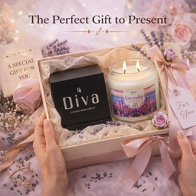 DV DIVA Lavender Vanilla Scented Soy Wax Candle Gift 14oz Anniversary, Valentine & Birthday Gift Luxury Large Candle with Hidden NFC Love Message Soft Fragrance for Home Decor & Relaxing Ambiance
