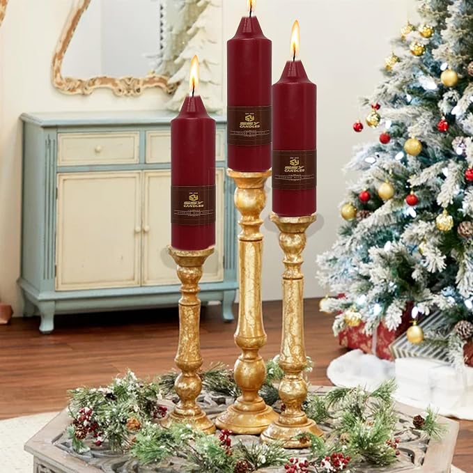 5 Inch Short Taper Candle Red Unscented Tapered Candles 4 PCS Smokeless Candle for Christmas Dinner Home Decoration