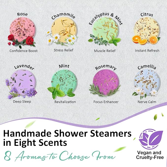 Shower Steamers Aromatherapy Birthday Gifts for Women - 8 Pcs Mothers Day Gifts for Mom Wife Daughter Grandma, Self Care with Natural Essential Oils Relaxation Home Spa Gift Set (Purple)
