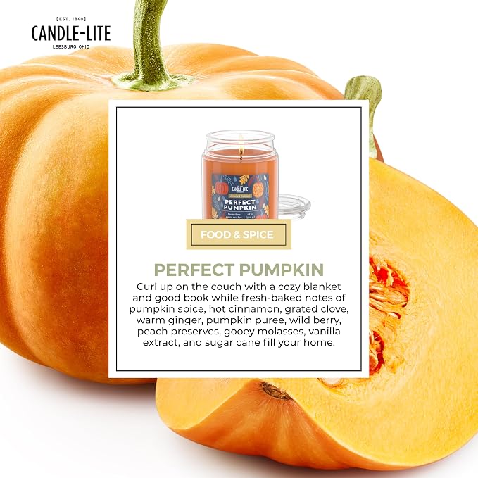 Candle-lite Halloween Scented Candles, Perfect Pumpkin, 18 oz Jar, Proudly Poured in The USA, Aromatherapy Candle, Single-Wick with 110 Hours of Burn Time, Perfect for Creating an Inviting Ambiance