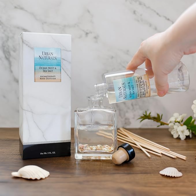 Urban Naturals Reed Diffuser Oil Refill Citrus Bliss with Mandarin, Grapefruit, Lemon Water, Clementine, Green Notes 8 oz + Free Reed Sticks, Made in the USA