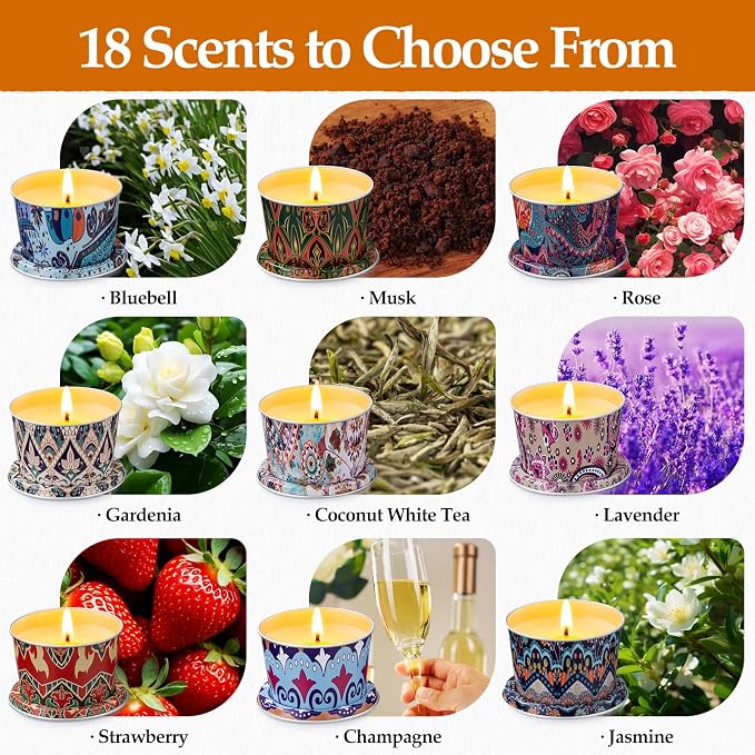 18 Pack Scented Candles Set,Soy Wax Travel Candles Bulk, Long Lasting Aromatherapy Candle Gift Set for Women, Home Fragrance, Mother's Day,Relaxation & Stress Relief