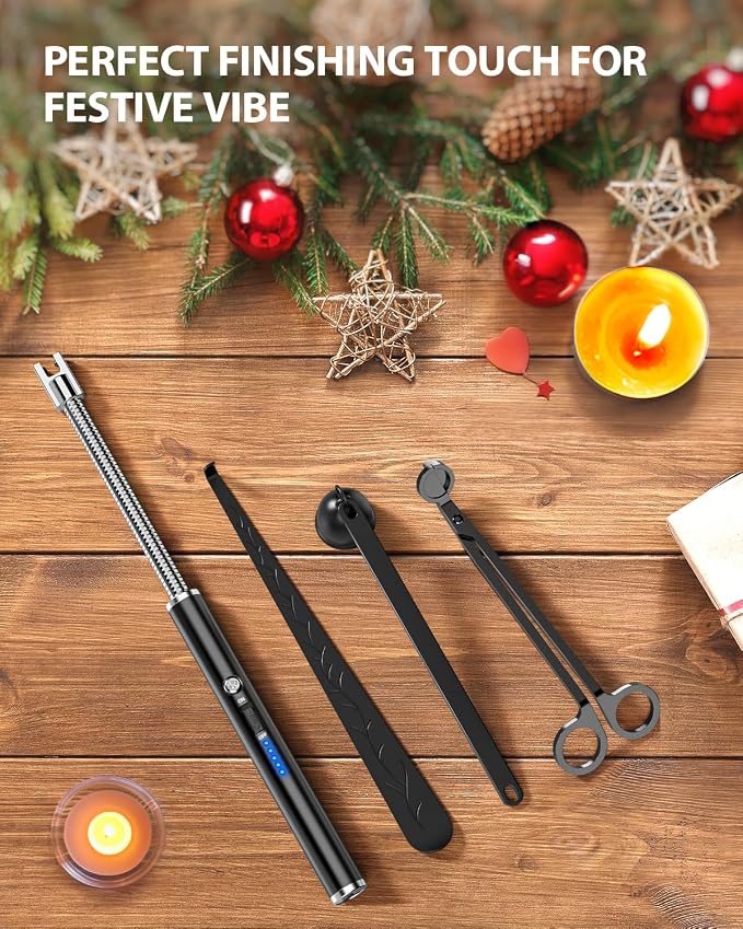 RONXS Electric Lighter Windproof Flameless Candle Lighter with Safety Lock, Type-C Rechargeable Long Lighters for Grill BBQ Camping (Black)