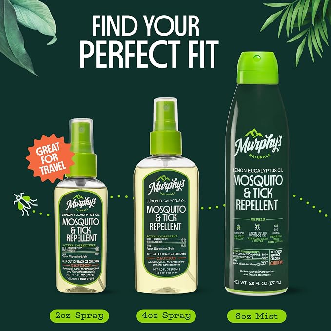 Murphy's Naturals Mosquito & Tick Bug Repellent Spray, Oil of Lemon Eucalyptus for Skin + Outdoor Gear, 4 Ounce Pump, 2-Pack